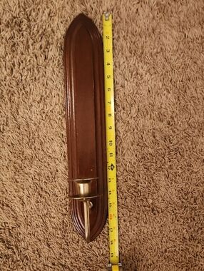Vintage 18-Inch Wood and Brass Wall Sconce – MCM Colonial Decor Made in USA